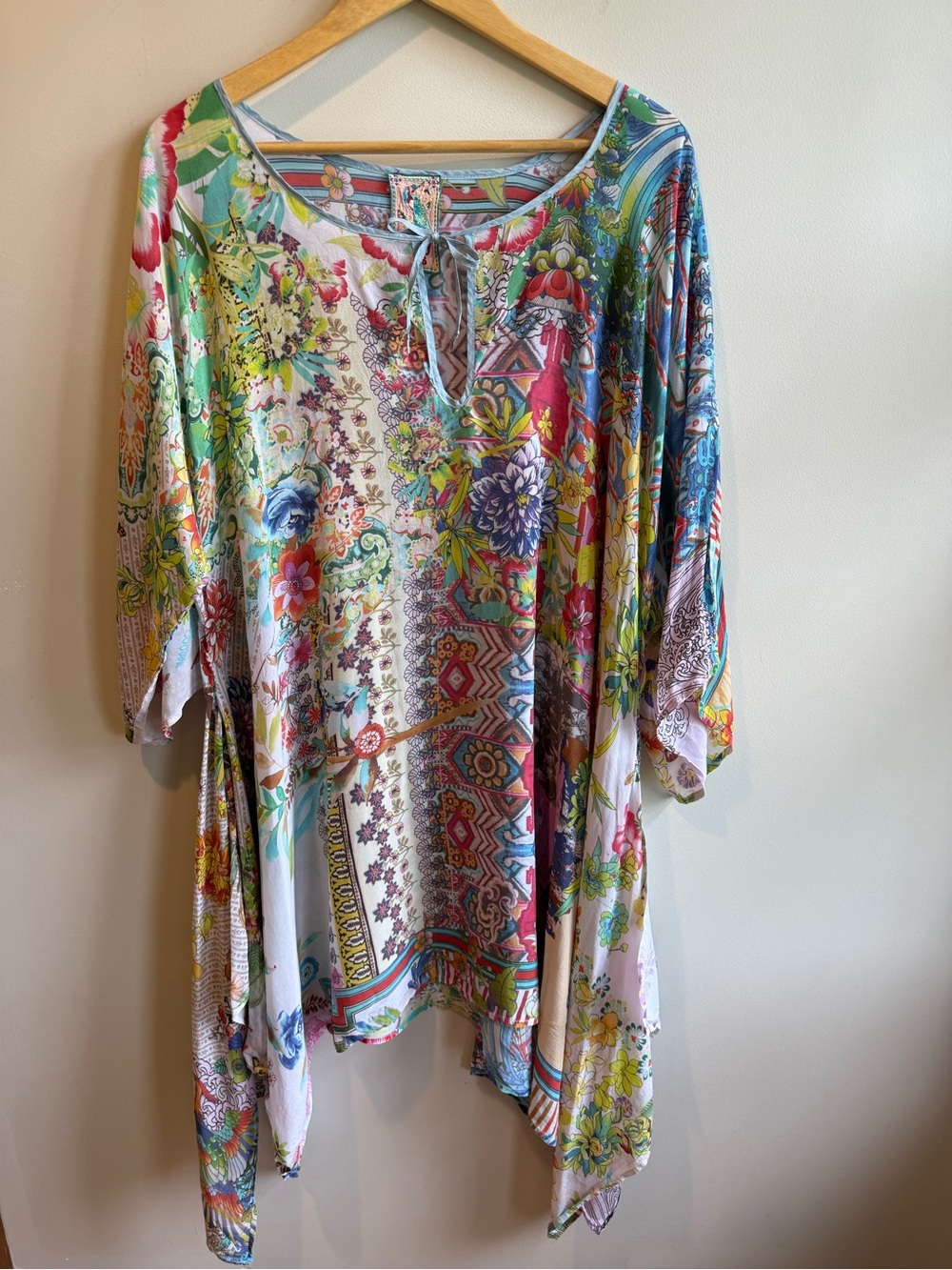 Johnny Was Floral Relaxed Fit Flowy 3/4 Sleeves Midi Dress, size 2X